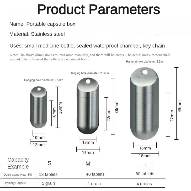 Portable Waterproof Metal Capsule Box – Mini Stainless Steel Pill Case Holder for Medicine, EDC Tool, and Seal Bottle