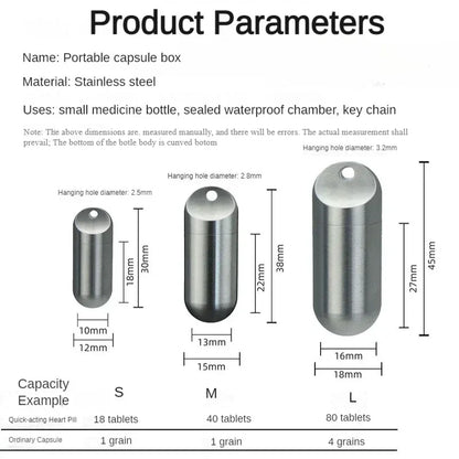 Portable Waterproof Metal Capsule Box – Mini Stainless Steel Pill Case Holder for Medicine, EDC Tool, and Seal Bottle