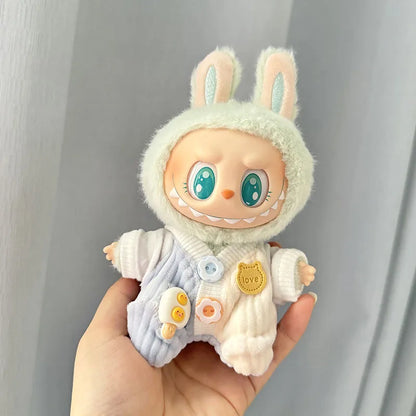 Labubu I & II Doll Clothes – 15cm/17cm Cute Eye Mask Pajama 3-Piece Set for Plush Dolls