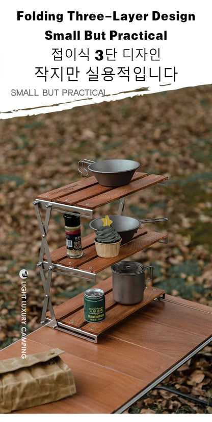 MOUNTAINHIKER Portable Camping Rack – 3-Tier Foldable Outdoor Table for Picnic & BBQ, Easy to Carry