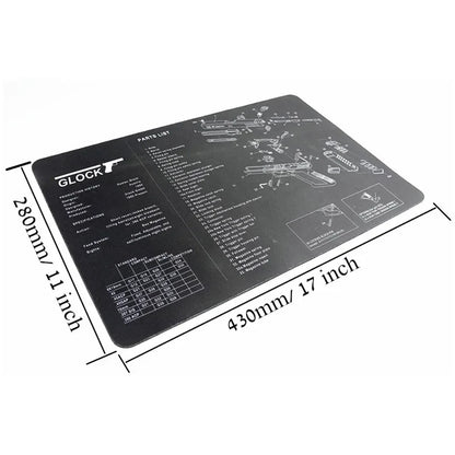 Gun Cleaning Mat with Parts Diagram & Instructions – Armorers Bench Mat, Mouse Pad, Repair & Build Tool for Glock 17, Beretta M9, 1911