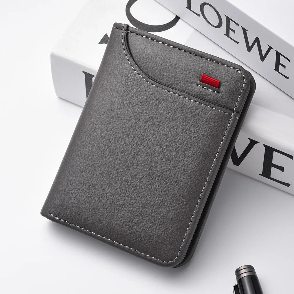 Ultra Thin Mini Leather Wallet - Soft PU Credit Card Holder Vertical Short Wallet for Men