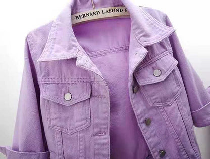 Women’s Denim Jacket – Spring & Autumn Short Coat, Casual Pink Jean Jackets, Loose Purple, Yellow & Blue Outerwear Tops