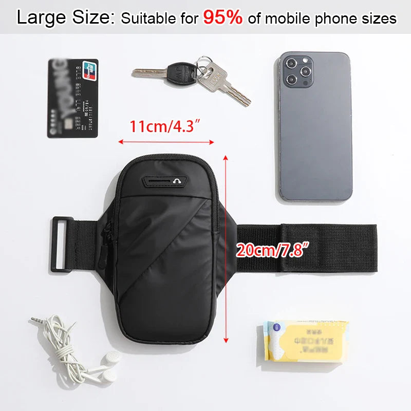 Lightweight Zipper Running Bag - Wrist Wallet Pouch for Phone, Key, Card - Sweatband for Gym, Fitness, Sports, Cycling - Wristband Arm Bag