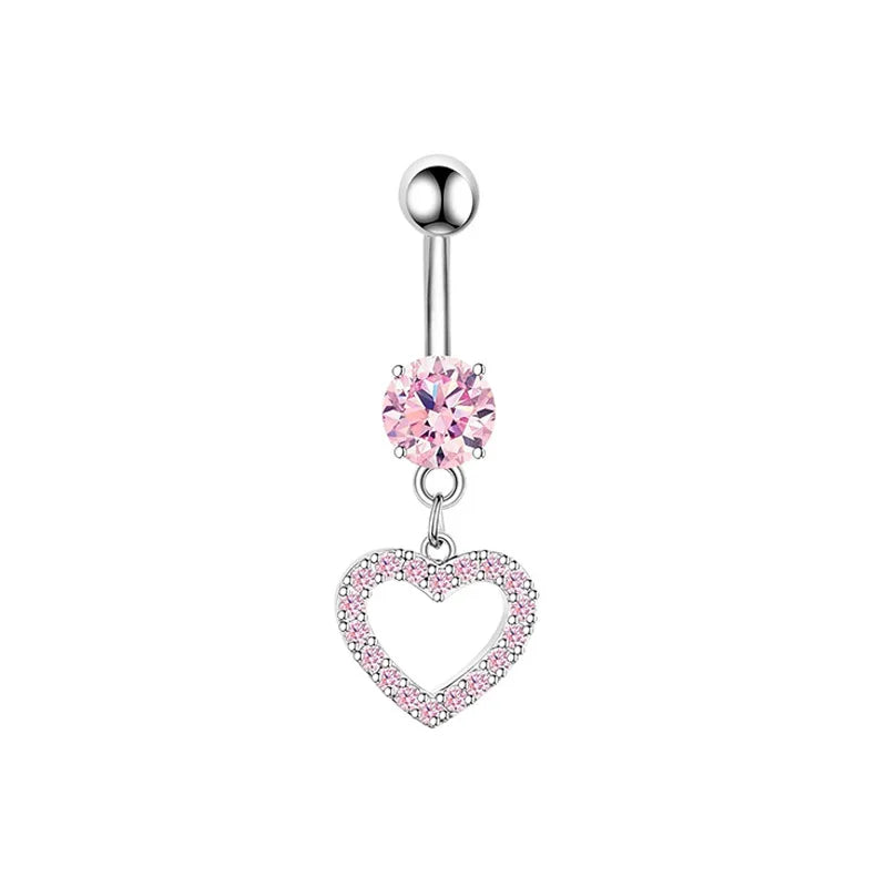 Stainless Steel CZ Belly Button Piercing – Heart & Butterfly Navel Barbell Jewelry for Women Sexy Navel Ring