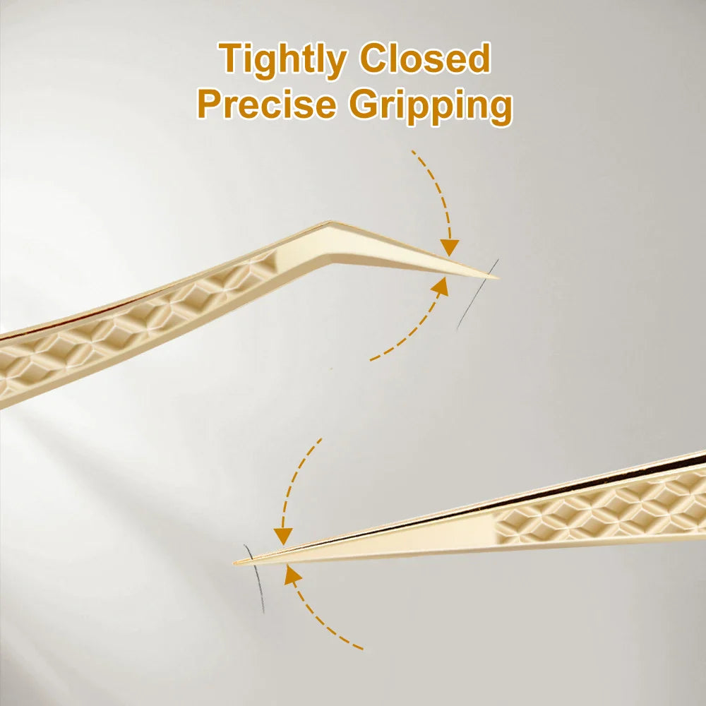 Lashtalk Precision Fiber Tip Tweezer - Diamond Grip Anti-Slip Gold Stainless Steel for Eyelash Extensions Makeup by Nagaraku