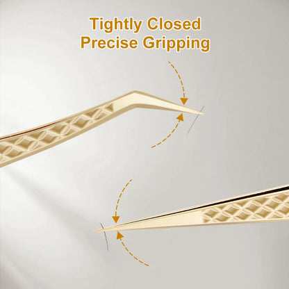 Lashtalk Precision Fiber Tip Tweezer - Diamond Grip Anti-Slip Gold Stainless Steel for Eyelash Extensions Makeup by Nagaraku
