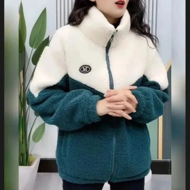 Women’s Thickened Hooded Cotton Jacket – Fleece-Lined Winter Coat, Warm Mommy-Style Outerwear by AE Stock