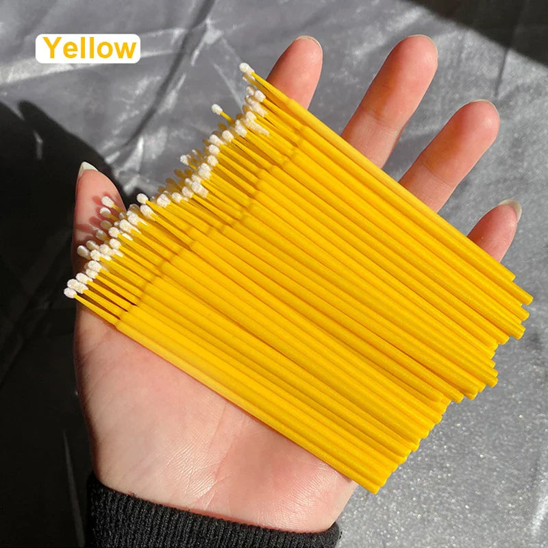 100pcs Eyelash Cleaning Brushes – Micro Cotton Swabs for Lash Extensions & Makeup Remover