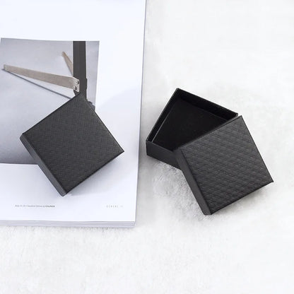 7x7cm Black Square Plaid Jewelry Box for Women – Necklace, Bracelet, Earrings, Ring Gift Organizer
