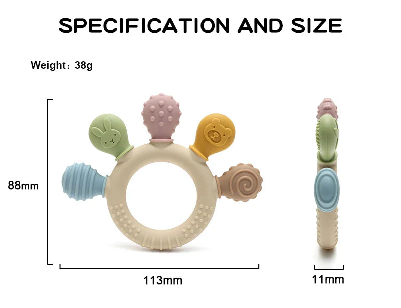 Multicolor Silicone Baby Teething Ring – Handheld Teether Toy for 0-12 Months, Chew Beads Sensory Gum Relief Soother