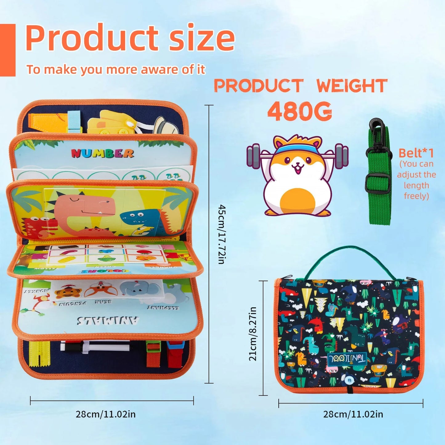 TUNJILOOL Montessori Busy Board – Early Educational Toy for Toddlers, Felt Cloth Story Book, 3D Shape & Color Match