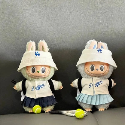 Labubu 15-17cm Doll Sports Outfit – LA Baseball & Trendy Tennis/Badminton Clothing, T-Shirt & Cargo Pants Set