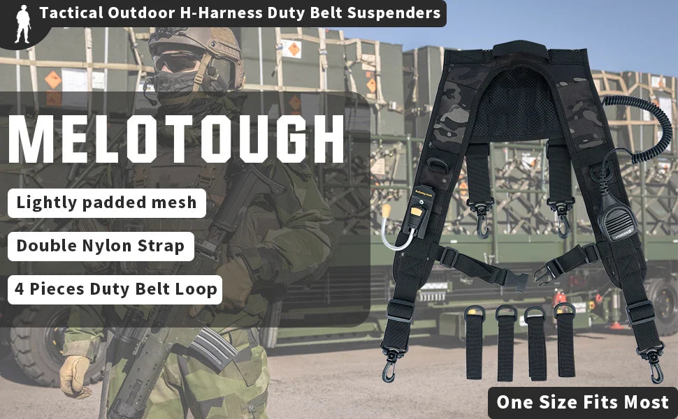 Tactical Police Suspenders — Adjustable Duty Belt Harness with 4 Tool Belt Loops for Law Enforcement