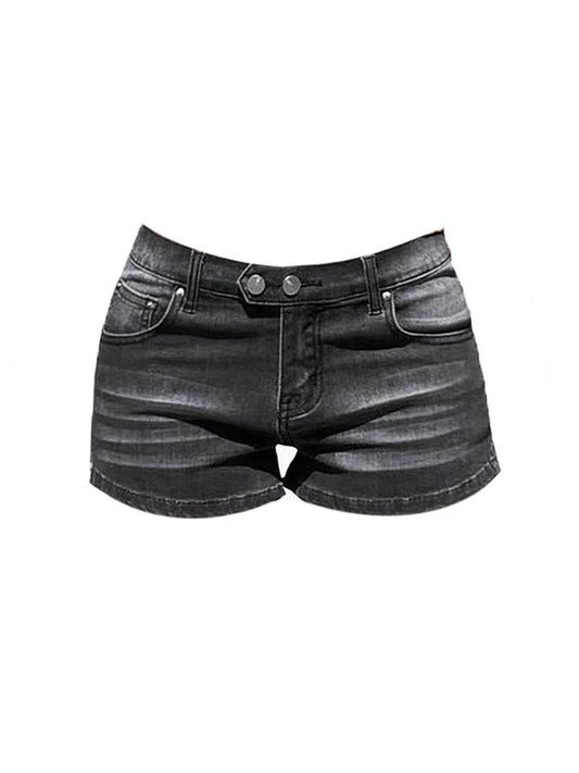 Women’s Grey Low Waist Denim Mini Shorts – 90s Y2K Vintage Cowboy Jeans Summer 2024