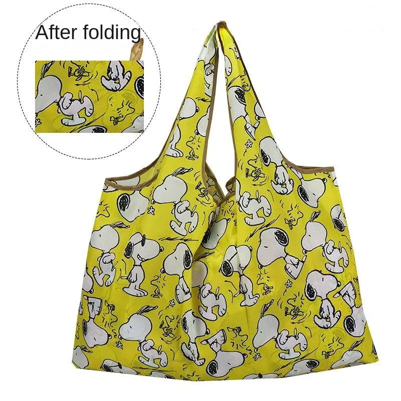 Snoopy Foldable Shopping Bag – Large Waterproof Nylon Tote, Reusable Portable Shoulder Bag for Women