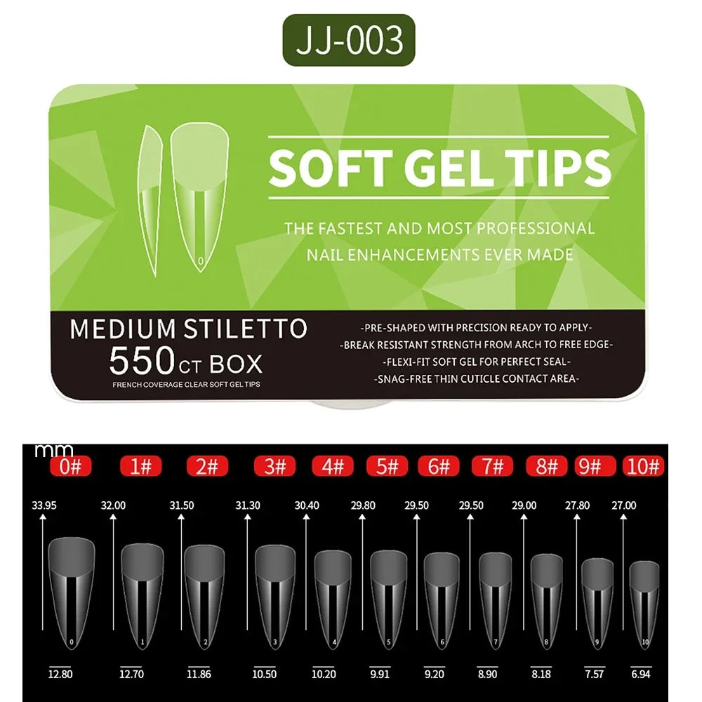 550pcs Soft Gel Nail Tips - Medium Short Almond Coffin Full Cover Acrylic Extensions for French Manicure & Nail Art