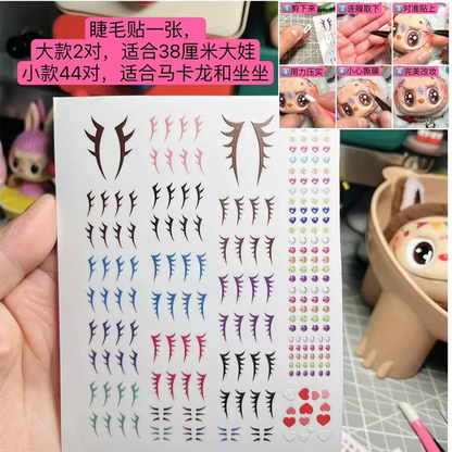 17cm Labubu V1/V2 Custom Eye Stickers Eyelash Vinyl Doll Makeup DIY Tools Accessories