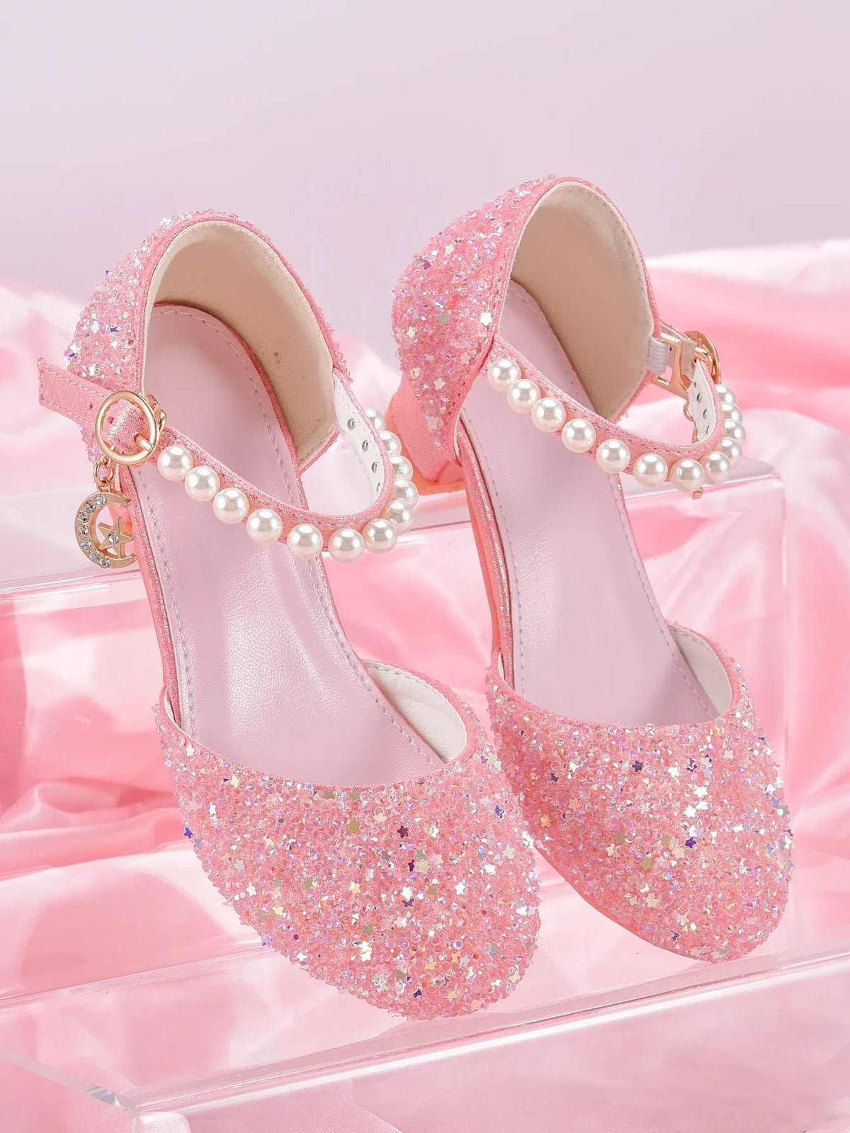 Girls' Princess High Heel Shoes - Shiny Star Pendant Dress & Birthday Party Footwear