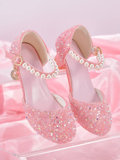 Girls' Princess High Heel Shoes - Shiny Star Pendant Dress & Birthday Party Footwear