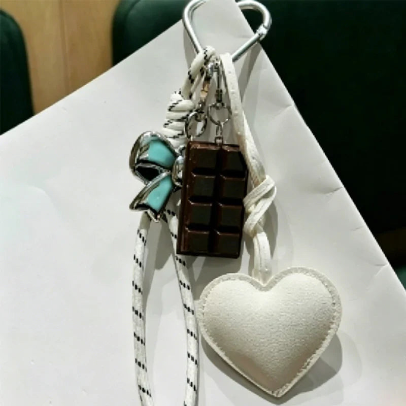 Kawaii INS Style Heart Leather Keychain – Trendy Chocolate Bag Pendant Charm, Creative Fashion Bag & Key Ring Accessory