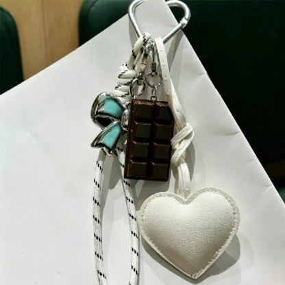 Kawaii INS Style Heart Leather Keychain – Trendy Chocolate Bag Pendant Charm, Creative Fashion Bag & Key Ring Accessory