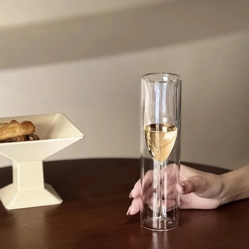 Double-Wall Insulated Champagne Glasses - Crystal Tulip Flute Cups for Weddings & Parties