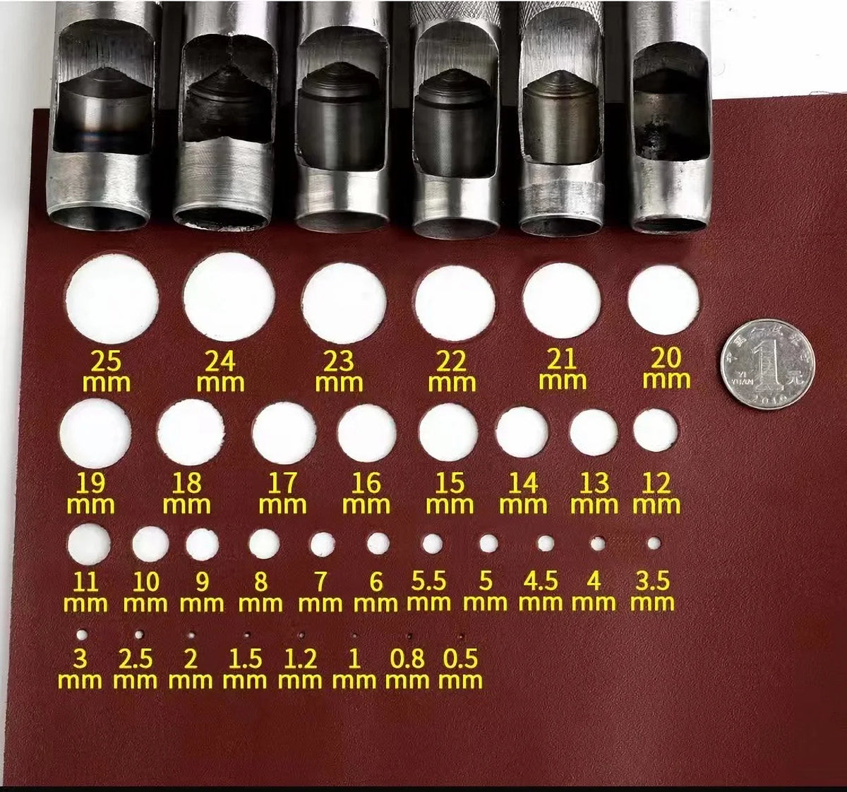6 Piece Leather Hole Punching Tools Set - Hollow Round Puncher for Clothing, Sewing, and Leathercraft Accessories - Drilling Puncher Kit