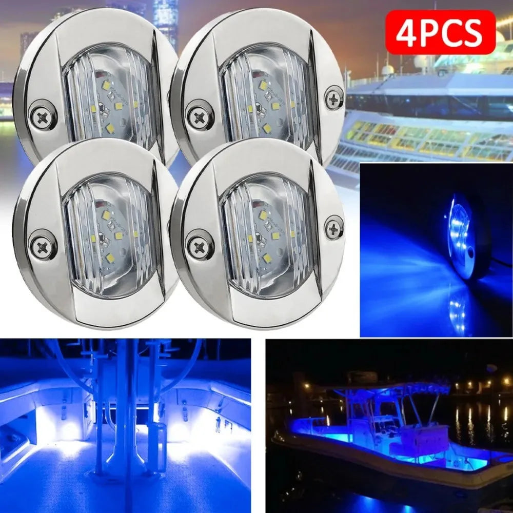 Blue & White Marine LED Deck Courtesy Lights – Waterproof Stern Transom Boat Lamps (1-4pcs)