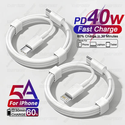 Original 40W PD USB-C Fast Charger Cable – Data Sync & Charging for iPhone 7-16 Series, iPad, USB Type-C Devices