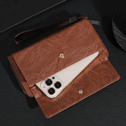 Men's PU Leather Zipper Wallet – Large Capacity Clutch Bag with Phone Holder, Card Slots & Coin Pocket