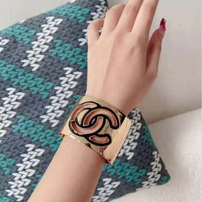 Gold Enamel Hollow Narrow Bracelet & Colorful Earrings Set — Classic Fashion, Lightweight Alloy Jewelry with Luxury Look