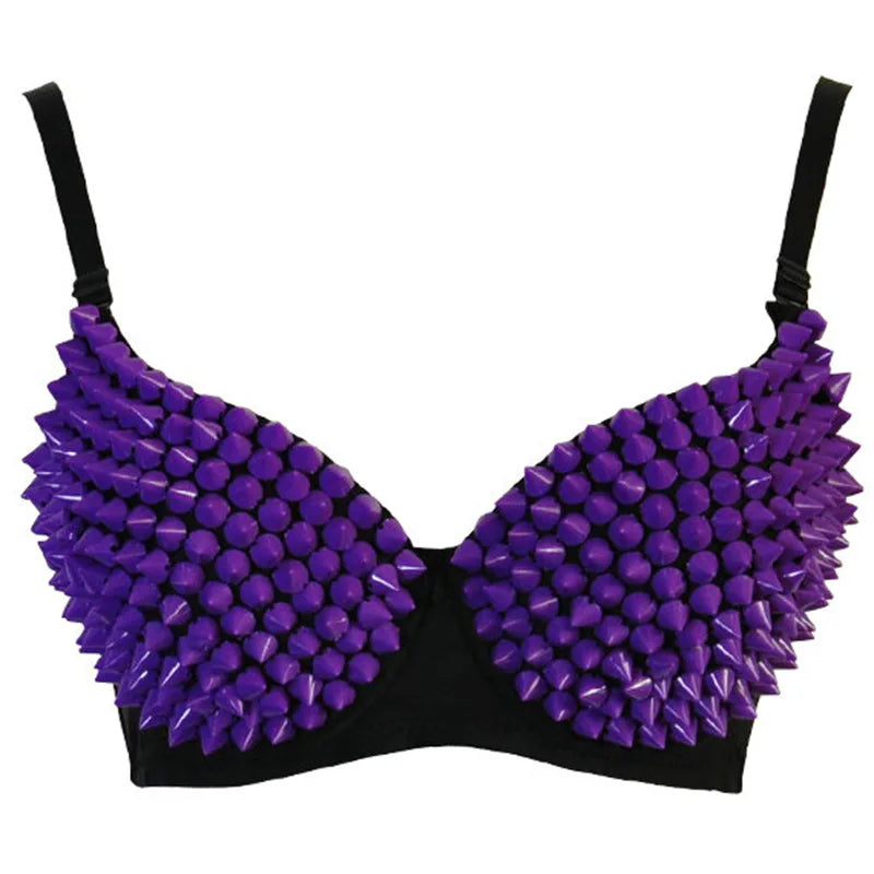 Silver Rivets Punk Rave Bralette – Gothic Push-Up Lingerie Bra Top for Nightclub & Party