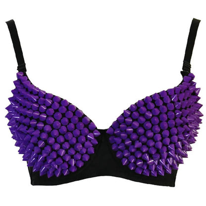 Silver Rivets Punk Rave Bralette – Gothic Push-Up Lingerie Bra Top for Nightclub & Party