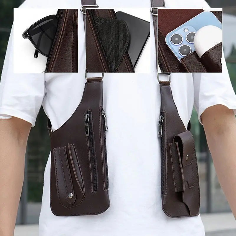 Double Shoulder Strap Multi-Pocket Waterproof Tactical Fishing Bag – Men's Anti-Theft Crossbody Bag