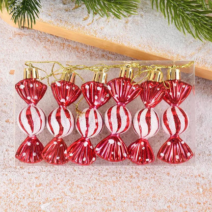 6PCS Christmas Candy Cane & Lollipop Hanging Ornaments – Festive Tree Pendants for Home Holiday Decor