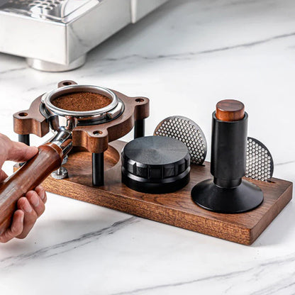 51/53/54/58mm Wood Coffee Tamper Station – Portafilter & Filter Screen Holder Stand for Espresso Barista Tools