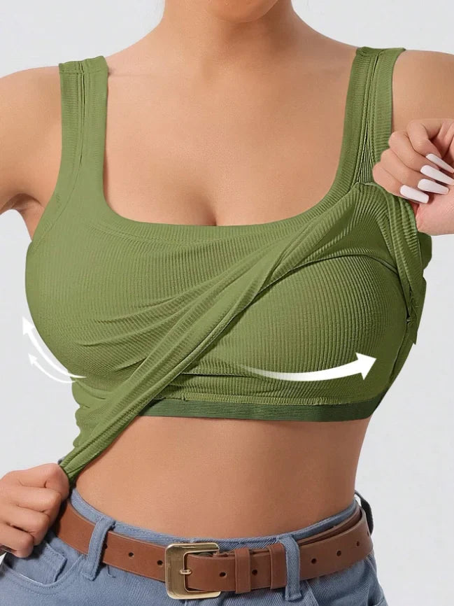 Women's Ribbed One-Piece Tank Top - Built-In Bra Square Neck Slim Fit Summer Bodysuit