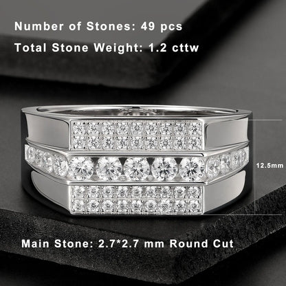 Newshe Full Moissanite Wedding Band for Men – 925 Sterling Silver Pave Engagement & Eternity Promise Ring