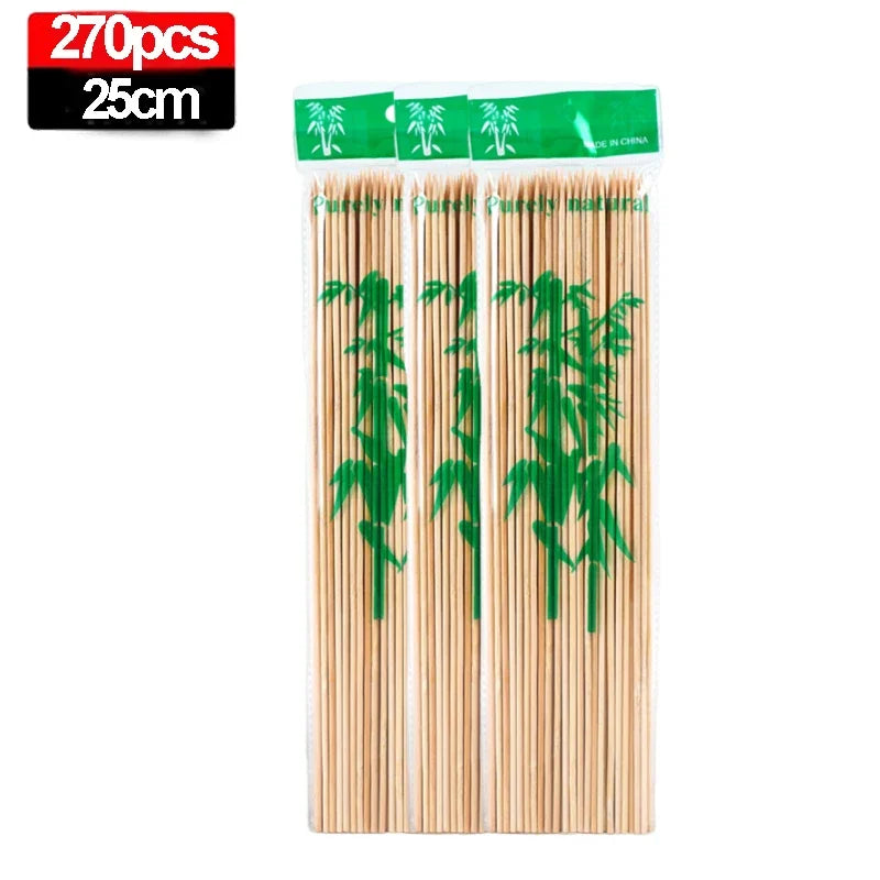 Disposable Bamboo Skewers - 270/90PCS Long Thick Wooden Food Sticks for Party, Buffet, Fruit & BBQ Serving Tools