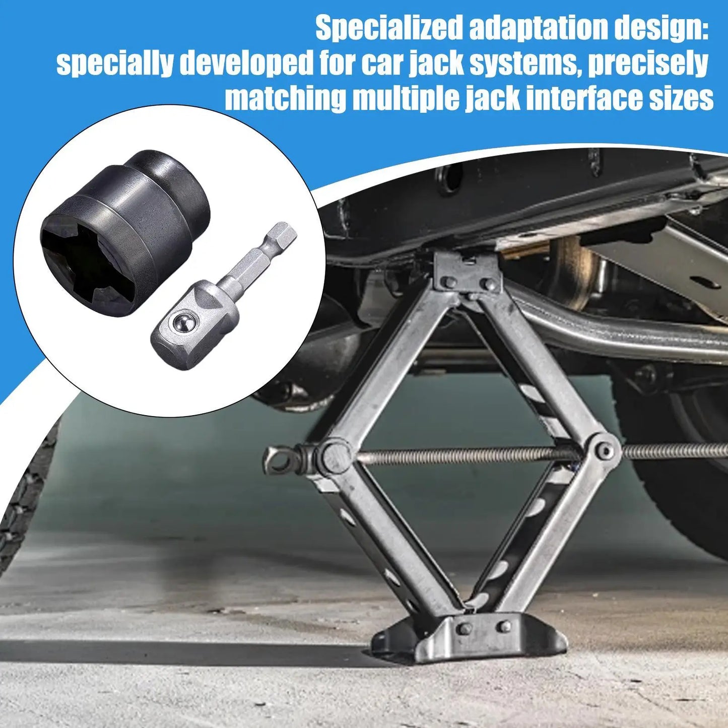 Universal Car Jack Adapter – Scissor & RV Stabilizer Drill Tool with Steel Ball Joint Rod for Impact Wrench and Vehicle Disassembly