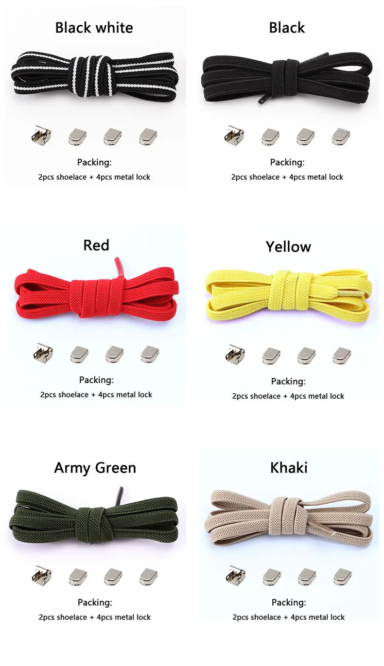 No-Tie Elastic Shoelaces – One Size Fits All Sneakers for Adults & Kids, Flat Tieless Shoestrings