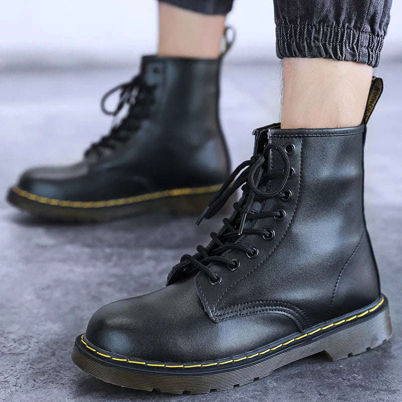 Men's Genuine Leather Six-Hole Boots – Classic British Style Riding Ankle Boots for Outdoor Wear, Size 35-48