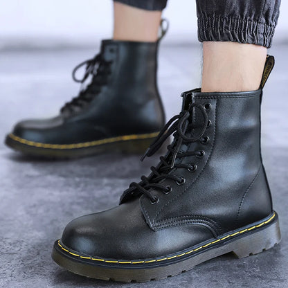 Men's Genuine Leather Six-Hole Boots – Classic British Style Riding Ankle Boots for Outdoor Wear, Size 35-48