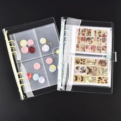 A5 6-Hole Strap Storage Clip and Bag - Scrapbook Cutting Die and Sticker Storage, Transparent Organizing Bag