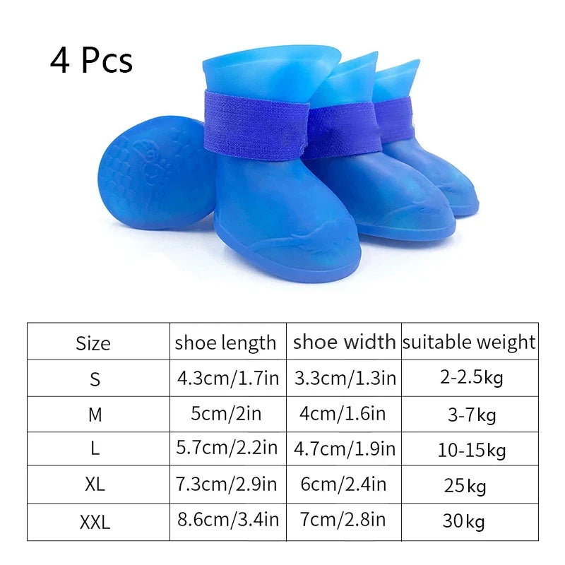 Set of 4 Pet Waterproof Anti-Slip Rain Shoes for Dogs and Cats - Outdoor Ankle Boots for Small, Medium, and Large Pets