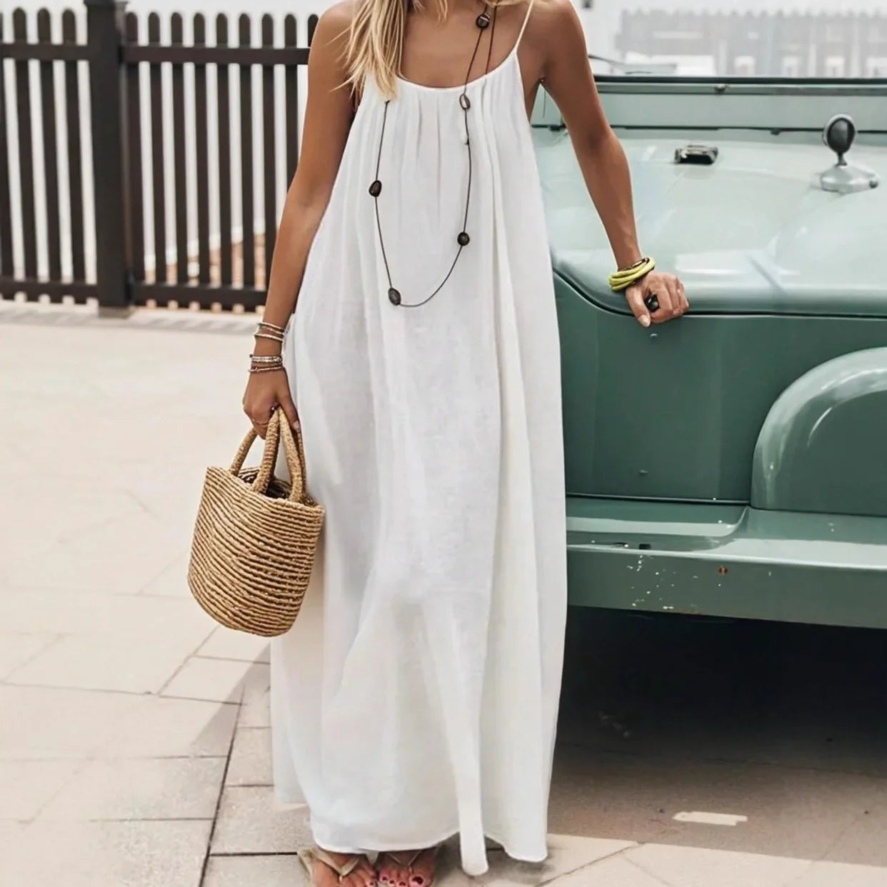 Women’s Sleeveless H-Line Long Gown – Loose Comfortable Polyester Nightwear & Casual Home Dress