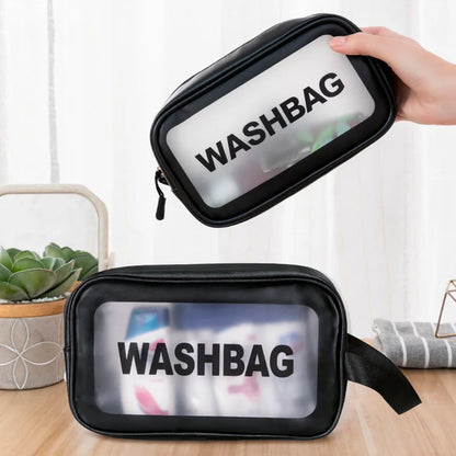 Black Transparent Waterproof Travel Makeup Bag – Portable Large-Capacity Cosmetic Organizer for Women
