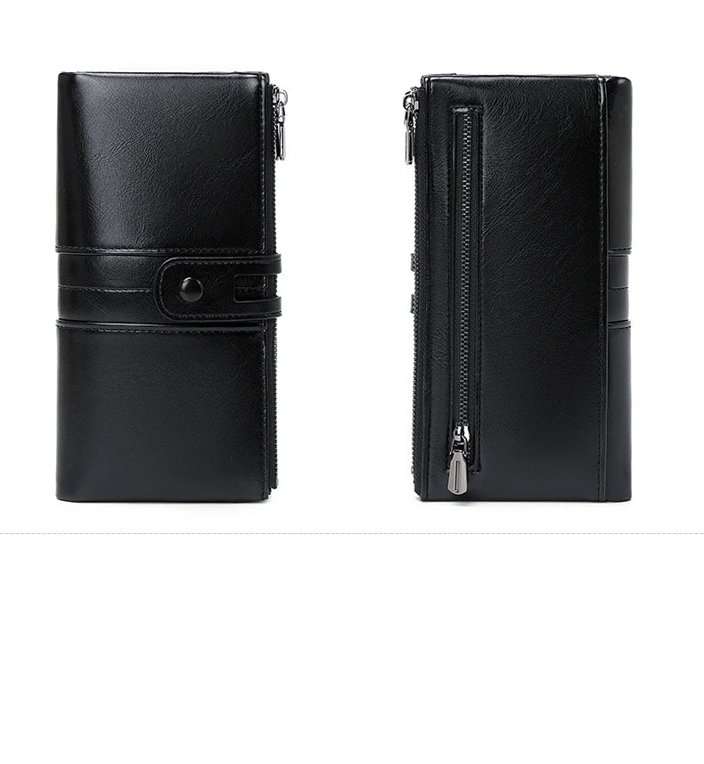 RFID Blocking Large Capacity Wallet – Soft Leather Solid Color Clutch, Multi-Functional Zipper Purse for Women & Men