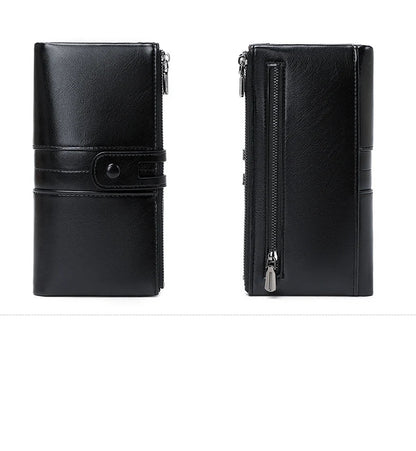 RFID Blocking Large Capacity Wallet – Soft Leather Solid Color Clutch, Multi-Functional Zipper Purse for Women & Men
